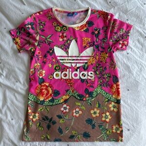 ADIDAS Women’s Floral Print Collection Crew Neck Shirt Fitness Athleisure Sz XS